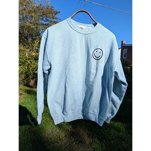 Things Between Womens Blue‎ Smiley Face Embroidered Sweatshirt